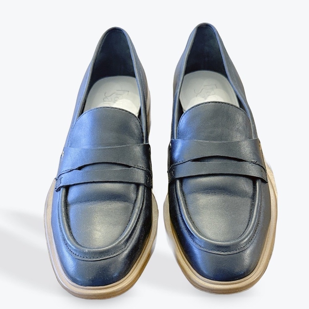 Franco Sarto Womens Carol Leather Penny Loafers Black Tan Size 6.5M - Picture 2 of 10
